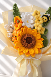 Sunflower with Daisy, Yellow Flowers and Bee Crochet Bouquet