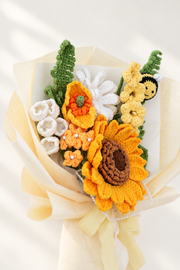 Sunflower with Daisy, Yellow Flowers and Bee Crochet Bouquet