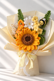 Sunflower with Daisy, Yellow Flowers and Bee Crochet Bouquet