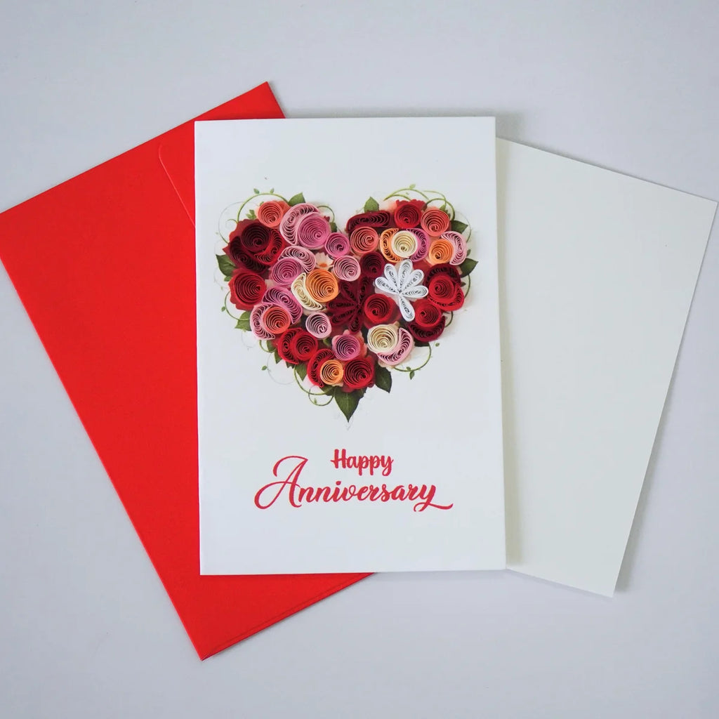 Floral Heart Anniversary Quilled Greeting Card