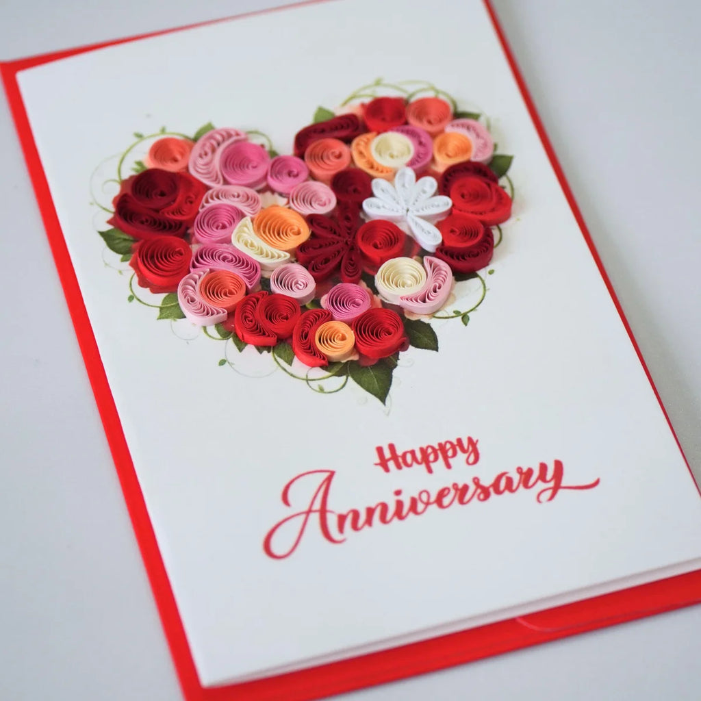Floral Heart Anniversary Quilled Greeting Card