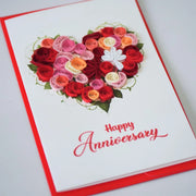 Floral Heart Anniversary Quilled Greeting Card