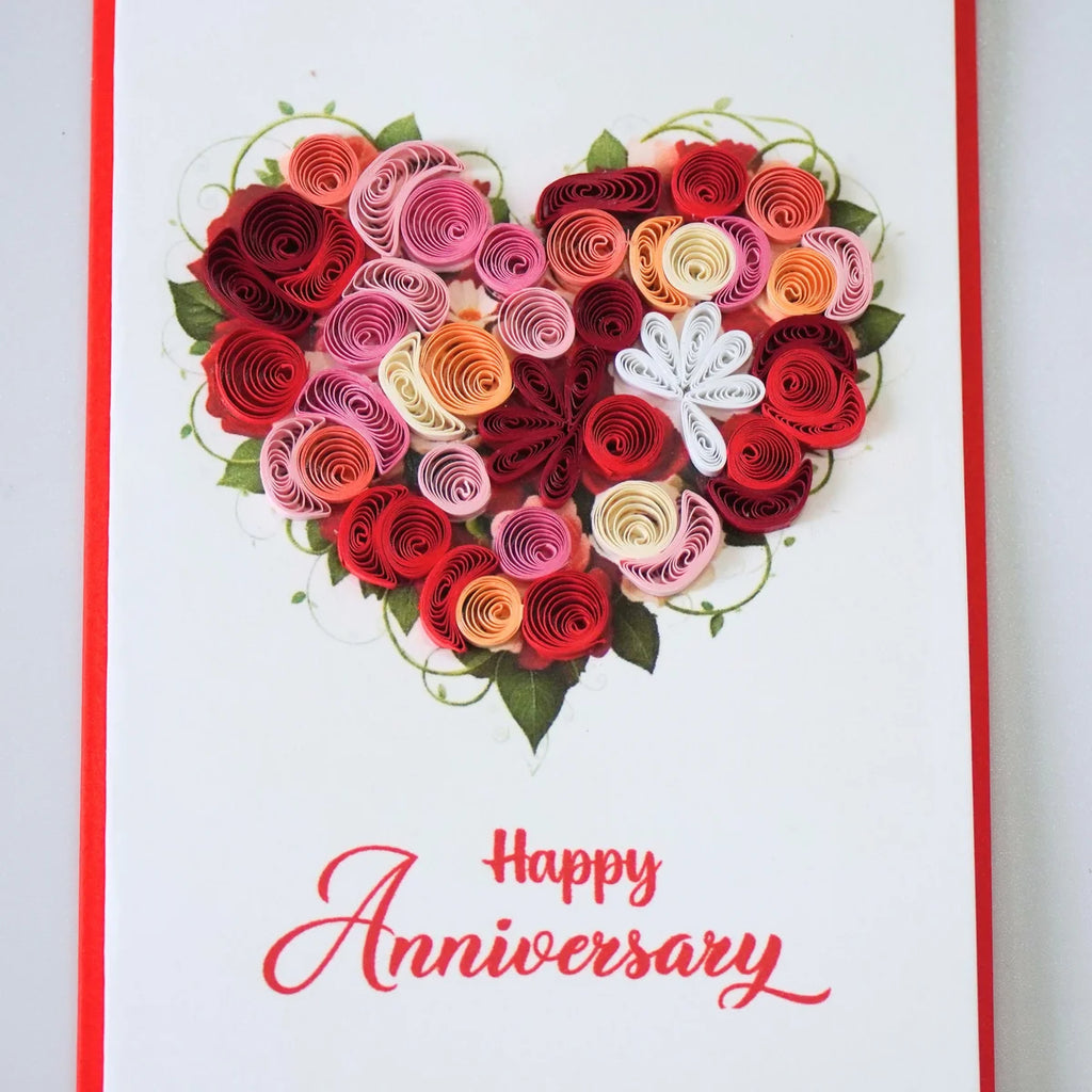 Floral Heart Anniversary Quilled Greeting Card
