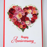 Floral Heart Anniversary Quilled Greeting Card