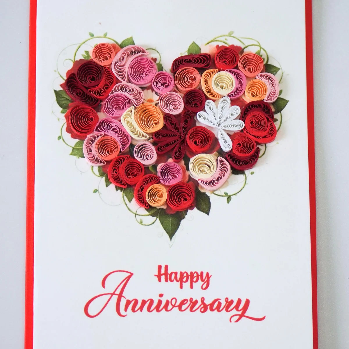 Floral Heart Anniversary Quilled Greeting Card