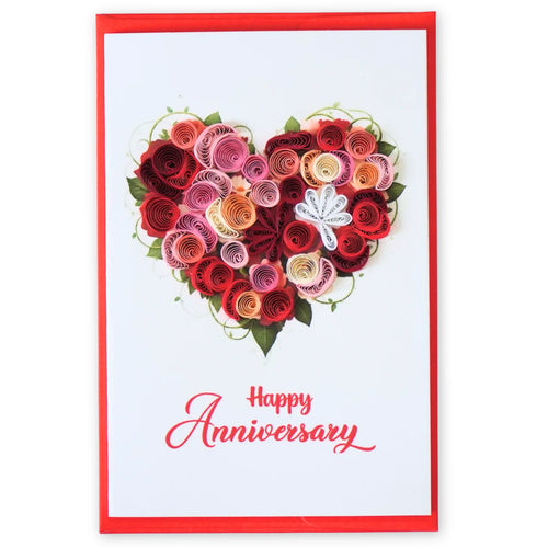 Floral Heart Anniversary Quilled Greeting Card