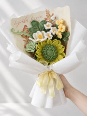 Green Sunflower with Lily and Freesia Bouquet