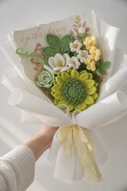 Green Sunflower with Lily and Freesia Bouquet