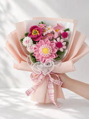 Pink Daisy with Poppy and Calla Lily Bouquet by Foxchill, handmade crochet flowers, full bouquet in decorative wrapping