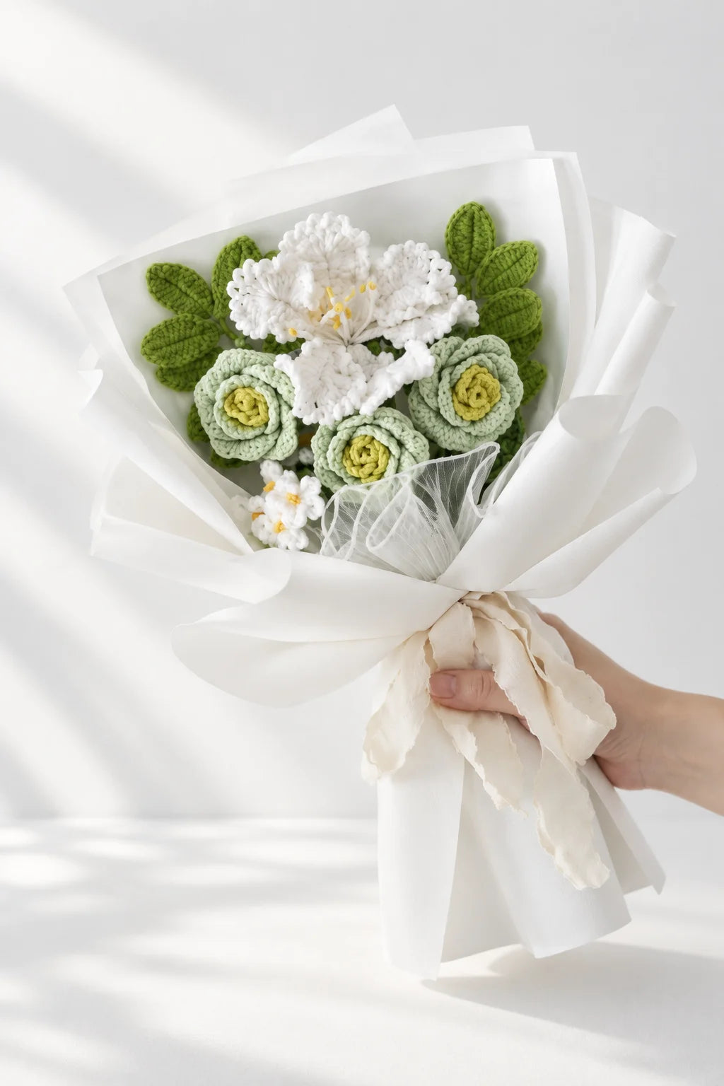White Lily and Green Rose Bouquet