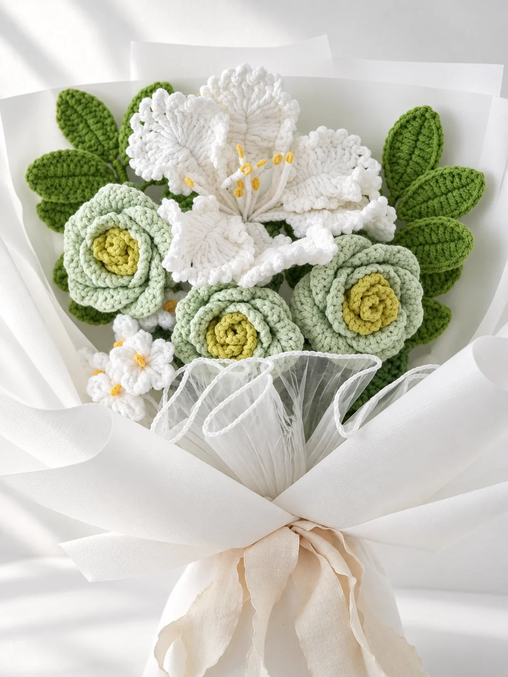 White Lily and Green Rose Bouquet