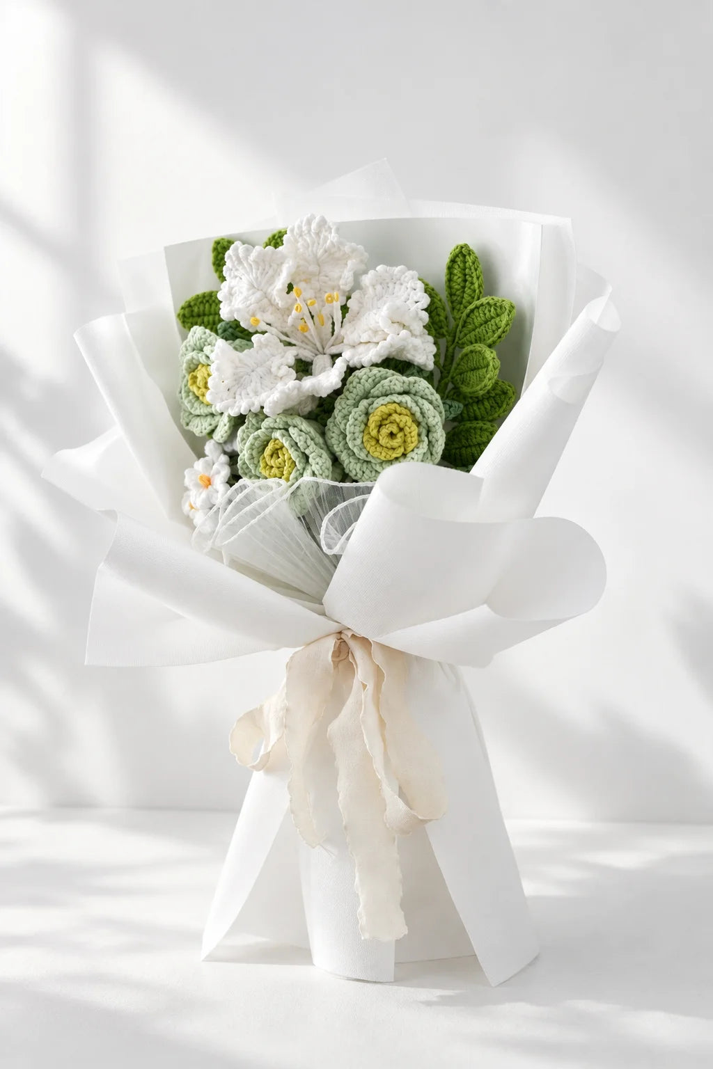 White Lily and Green Rose Bouquet