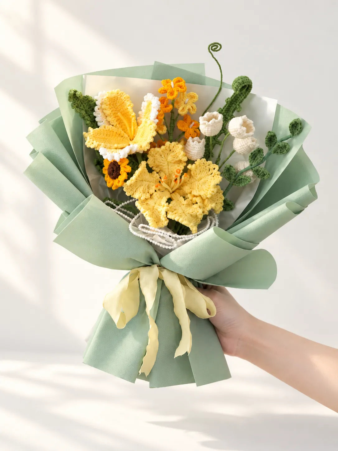 Yellow Lily with Orchid and Freesia Bouquet