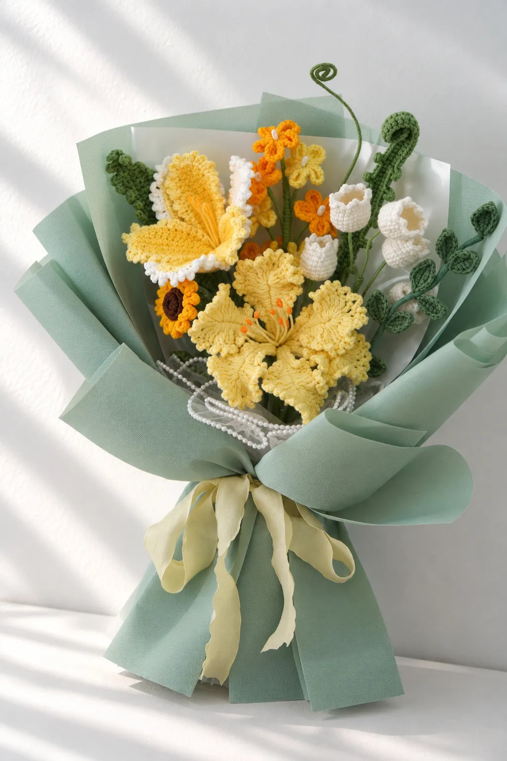Yellow Lily with Orchid and Freesia Bouquet