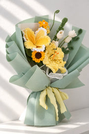 Yellow Lily with Orchid and Freesia Bouquet