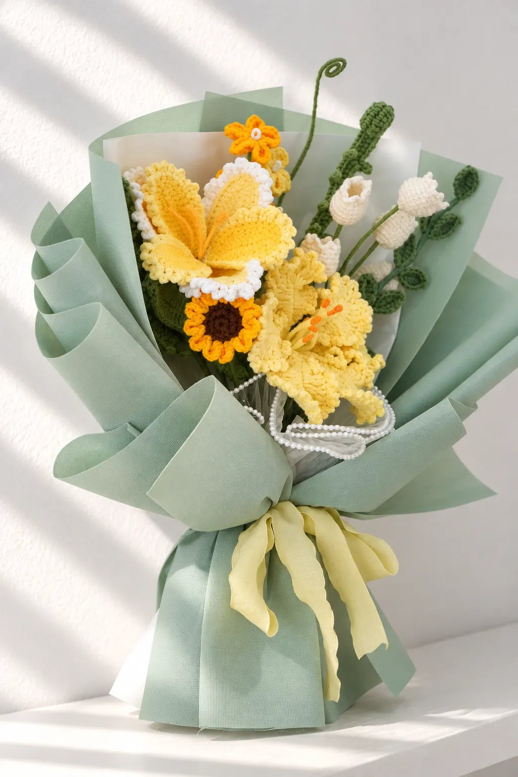 Yellow Lily with Orchid and Freesia Bouquet
